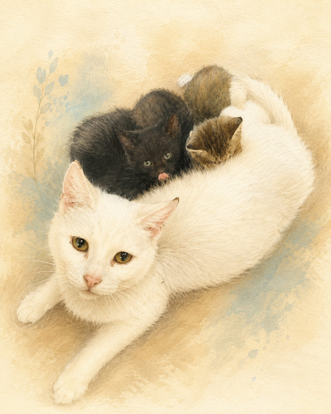 Ilustración de María junto a sus gatitos