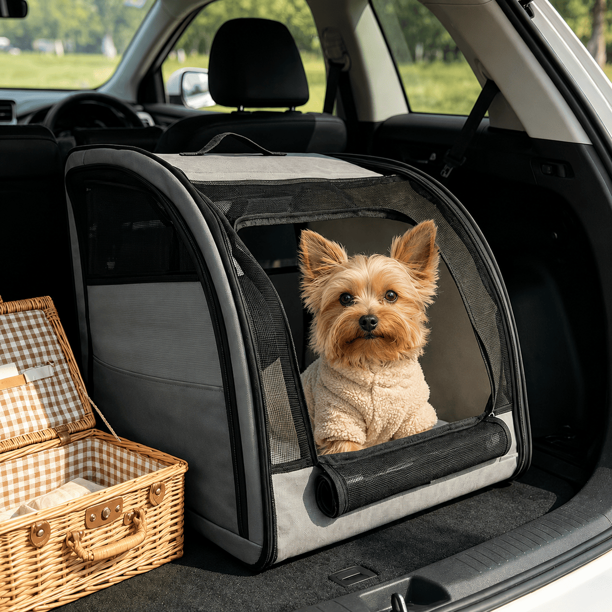 TRANSPORTADOR PORTATIL PARA MASCOTAS EN AUTO