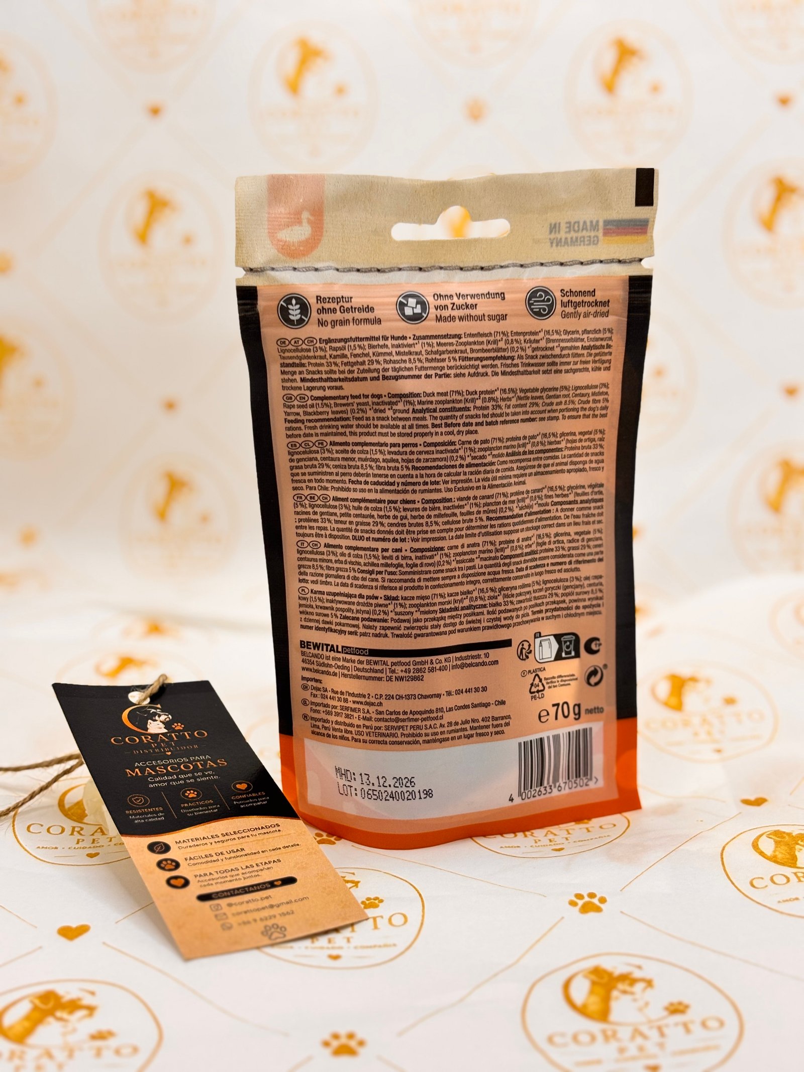 BELCANDO SNACK STRIPES PATO 70 GRS