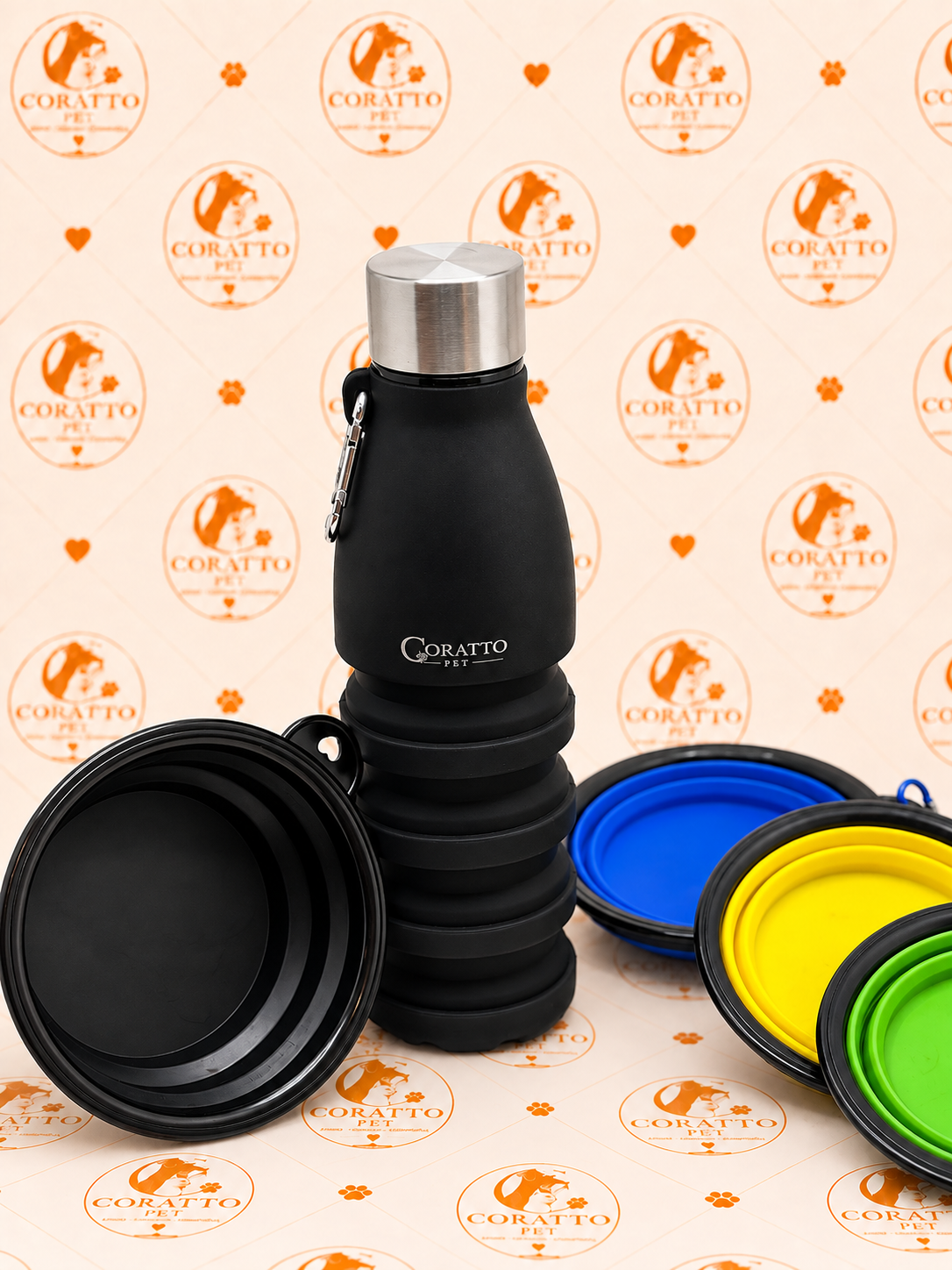 CONJUNTO BOTELLA PLEGABLE KALAP 500 ml + COMEDERO PLEGABLE VARIEDADES DE COLORES