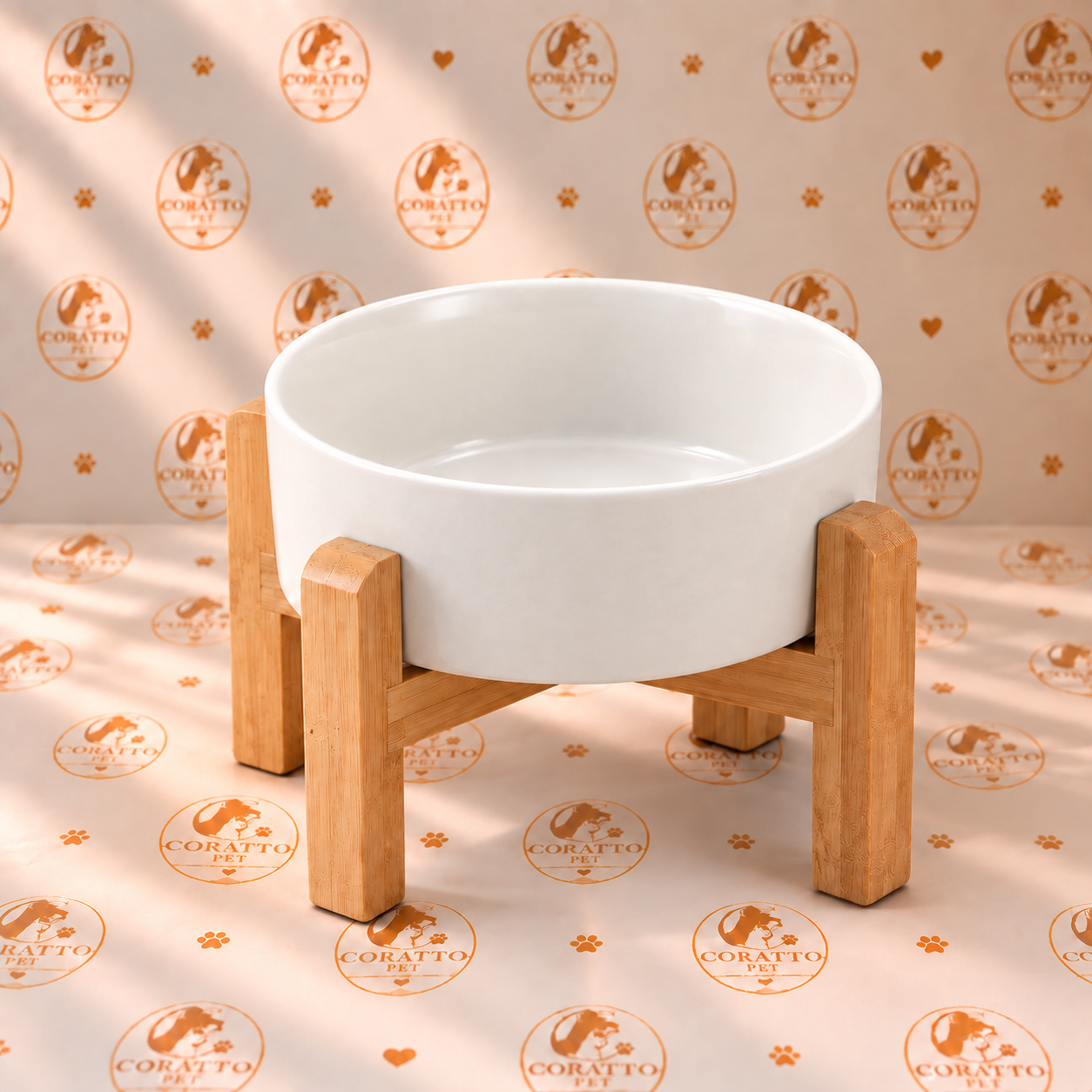 COMEDERO Y BEBEDERO DE CERÁMICA + SOPORTE DE MADERA, CAPACIDAD DE 850 ml
