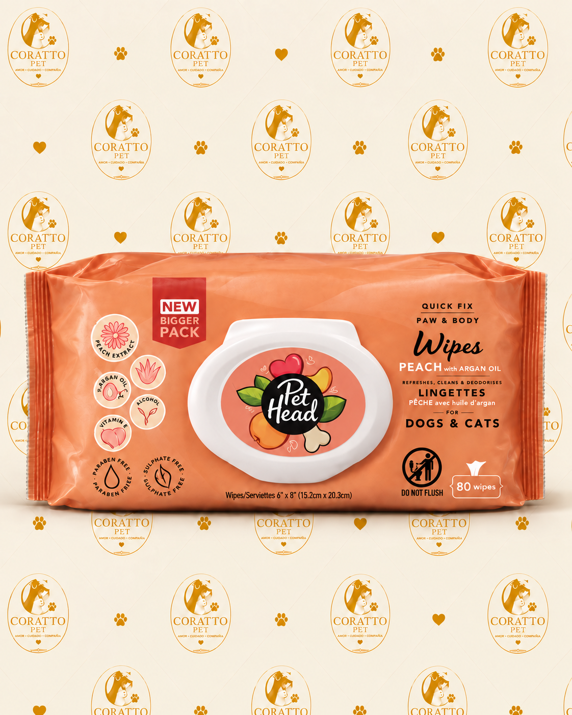 TOALLITAS HÚMEDAS PET HEAD QUICK FIX PAW & BODY WIPES