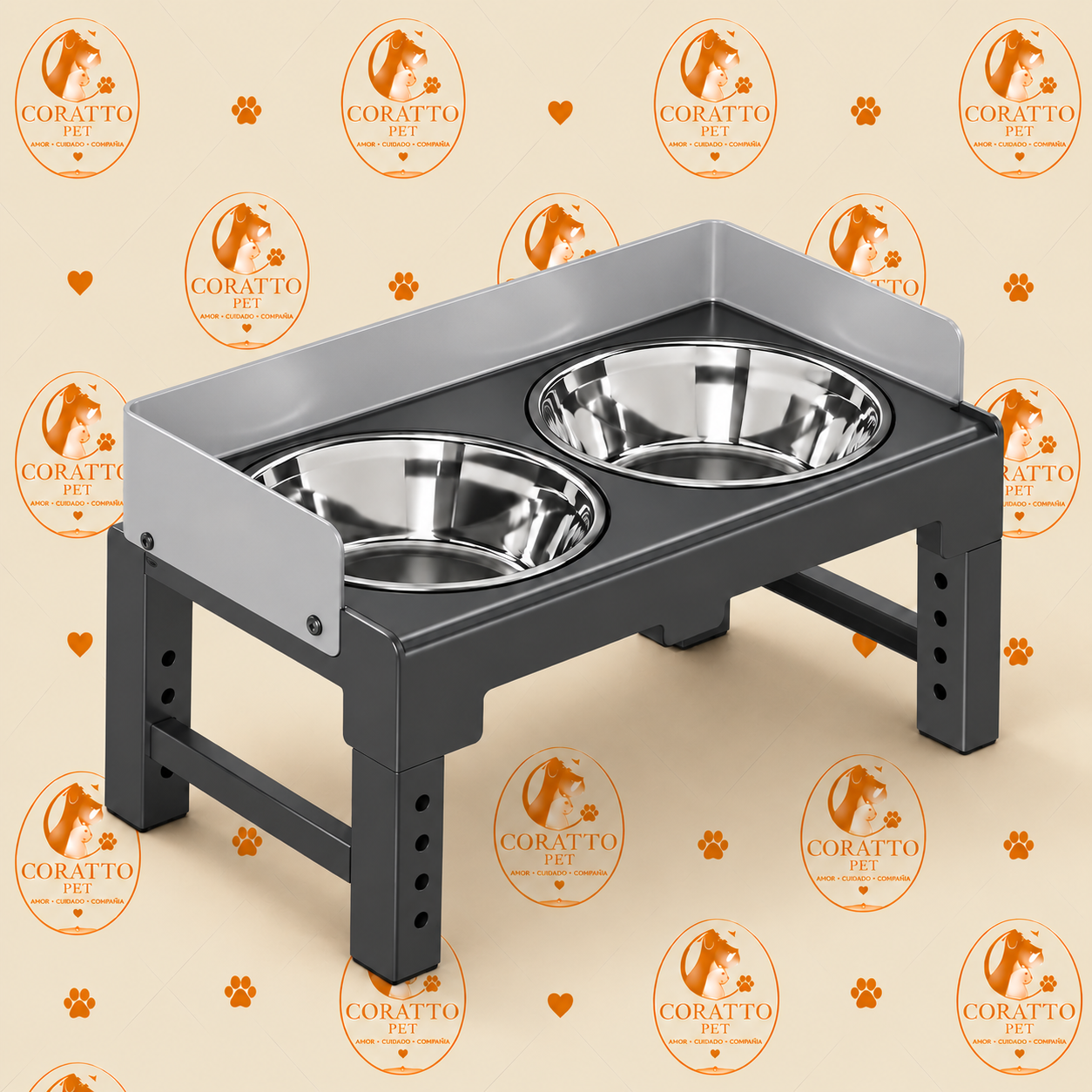 COMEDERO ELEVADO AJUSTABLE CON TAZONES ACERO INOXIDABLE