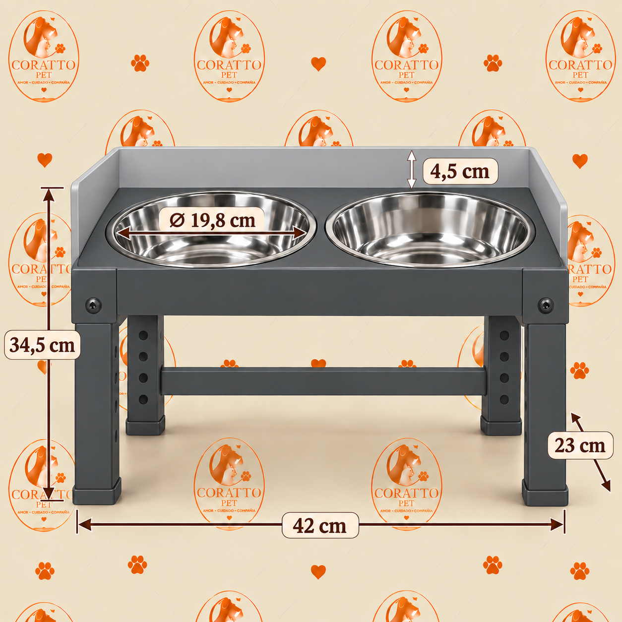 COMEDERO ELEVADO AJUSTABLE CON TAZONES ACERO INOXIDABLE