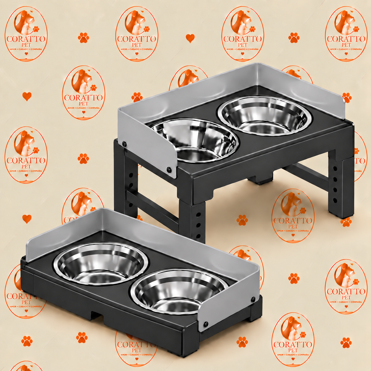 COMEDERO ELEVADO AJUSTABLE CON TAZONES ACERO INOXIDABLE