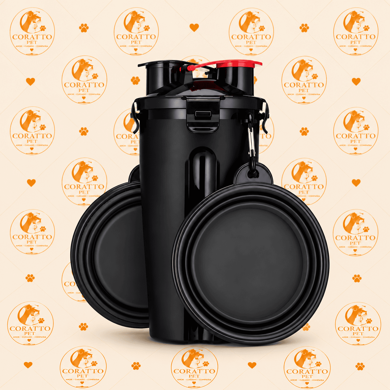 BOTELLA DUAL PORTÁTIL 2 EN 1 CON PLATOS PLEGABLES