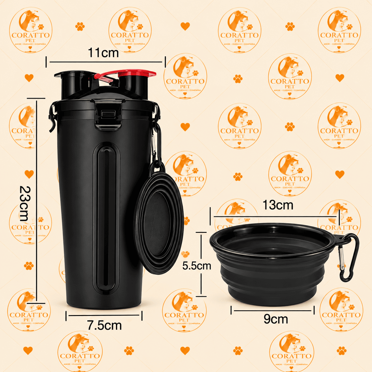 BOTELLA DUAL PORTÁTIL 2 EN 1 CON PLATOS PLEGABLES
