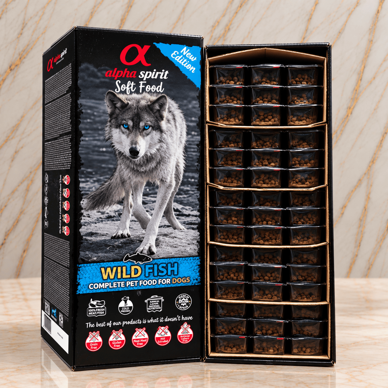 ALPHA SPIRIT SOFT FOOD WILD FISH SEMI HÚMEDO - 9 KG EN 45 BANDEJAS DE 200 GR